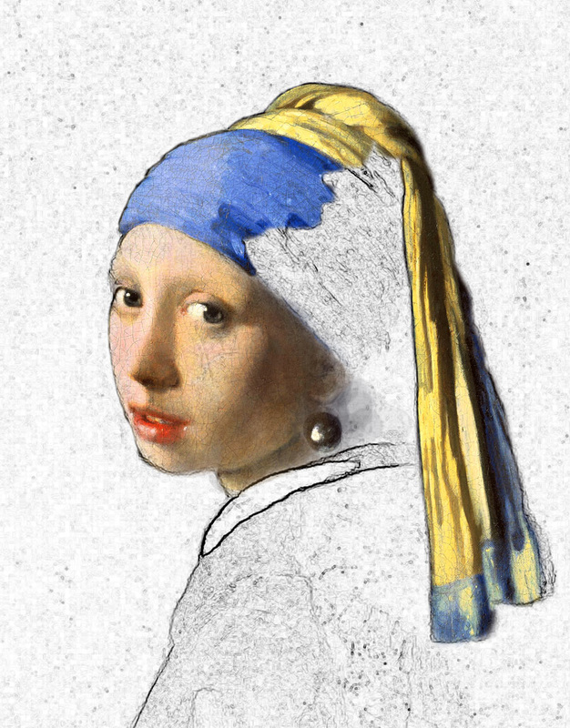 Digital art created from Vermeer's oil painting of Girl With a Pearl Earring
