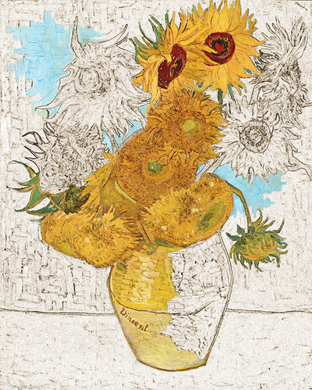 Stylized art made from the fine art oil painting of Sunflowers by Vincent Van Goh